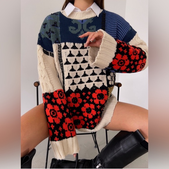 ZARA Patchwork Wool Blend Beaded Applique Oversize Limited Edition